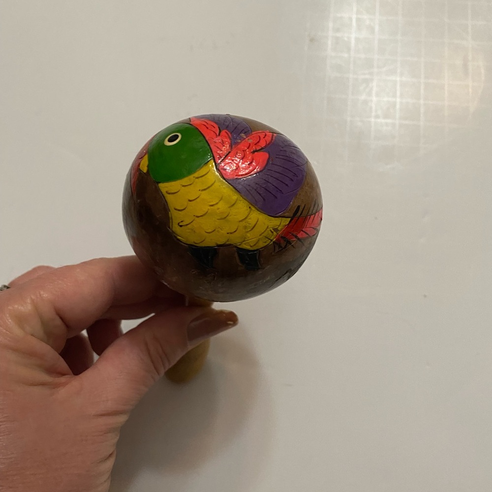 Hand Painted Coconut Rattle parrot - Picture 4 of 10
